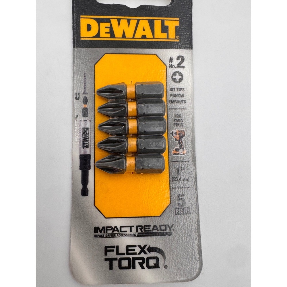 DeWALT Flex Torq #2 Phillips Bit Set 5 Piece Impact Ready 1 Inch DWA1PH2-5